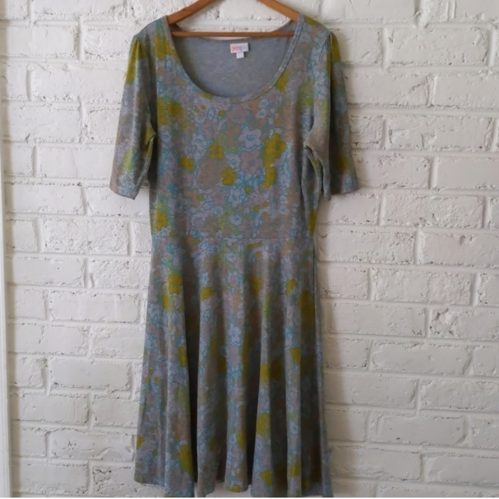 Lularoe Nicole dress in gray floral print